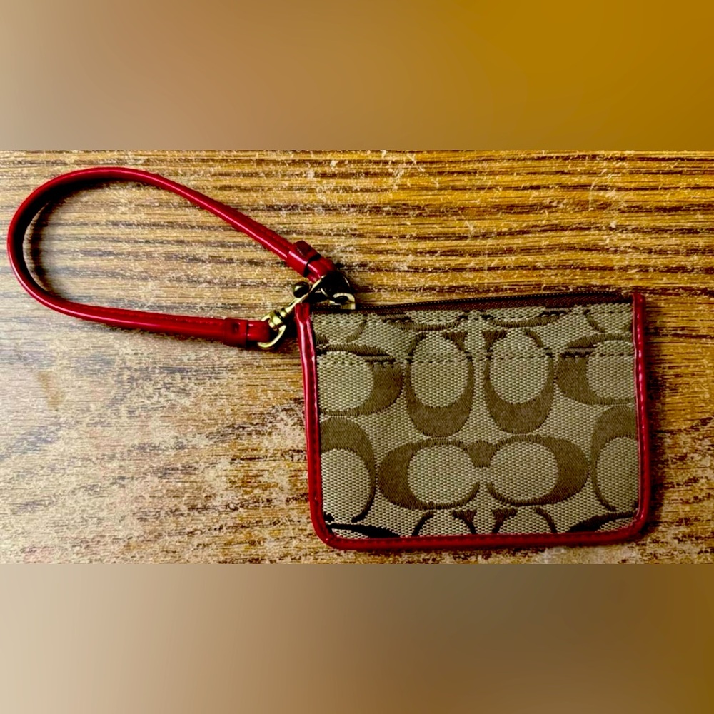 Coach khaki ID wristlet red